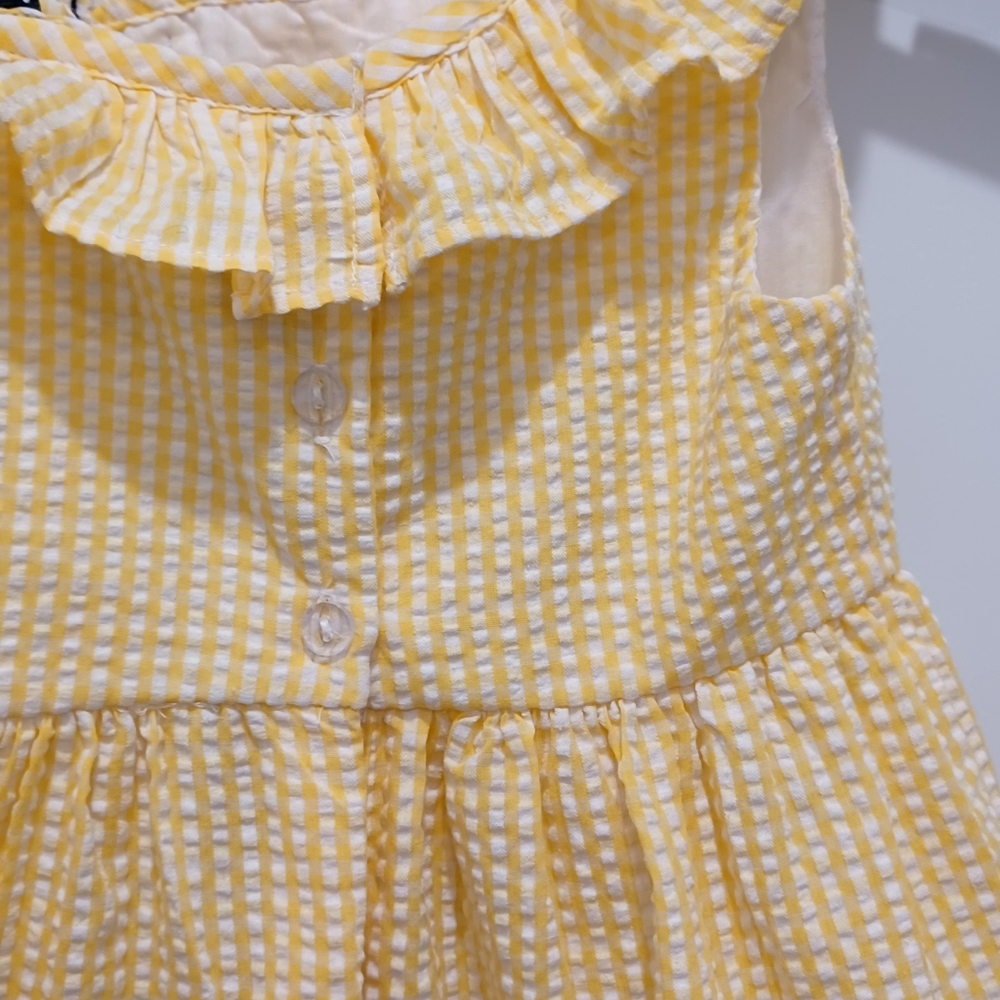Counting Daisies Sz 2 Seersucker Toddler Sleeveless Dress, Ruffled Collar. #0045 - Picture 10 of 12